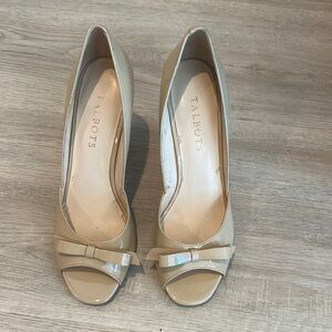 Talbots Tan Peep-Toe Heels with Bow Detail